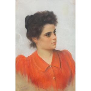 Vincenzo Caprile, « Portrait féminin », pastel sur papier, 1897