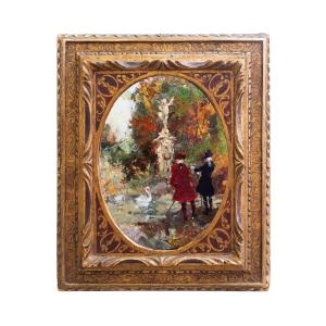 Alessandro Lupo, « Promenade dans le parc en automne », signé, époque 1900