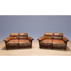 Pair Of Leather Sofas, Saporiti Italia, 1970s