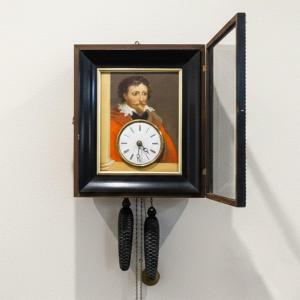 Horloge à cadre avec automate aux yeux mobiles de Balz Kleiser, XIXe siècle
