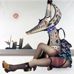 Giuseppe Guerreschi, « Jeune fille, sculpture et paysage », huile sur toile, 1975