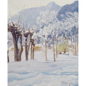 Ottorino Campagnari, “in The Vicinity Of Usseglio,” Oil On Canvas, 20th Century
