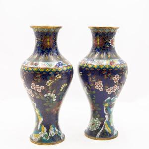 Vases cloisonnés à motifs floraux du XXe siècle