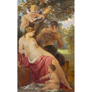 Pietro Girardi dit Posì, Repos sous le chêne, huile sur toile, signée, XXe siècle