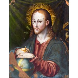 Christ "salvator Mundi" On Copper, Between The 18th And 19th Centuries