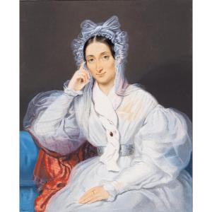 Giorgio Banchi, « Portrait de dame », gouache sur papier, signée, XIXe siècle