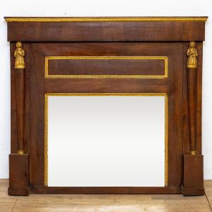 Empire-style Walnut Mantelpiece Mirror, 19th Century