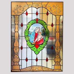 Lead-glazed Stained-glass Window Depicting The Madonna And Child, 1940s