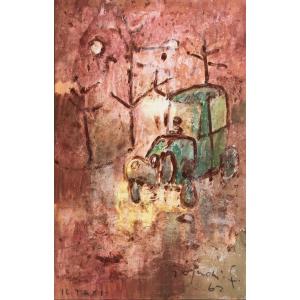 Franco Rognoni – “the Taxi,” Oil On Canvas, Signed, 1967