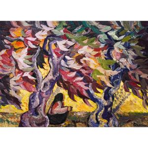 Saverio Terruso, « Raccolta », huile sur toile, signée, XXe siècle
