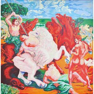 Aligi Sassu, « La Battaglia », sérigraphie multimatière, signée, XXe siècle