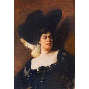 Giacomo Grosso, "noblewoman," Oil On Canvas, 19(04), Signed And Dated
