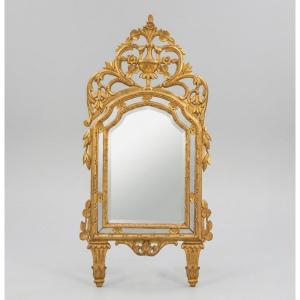 Mirror, Made Of Gilded Wood, Piedmont, Early 19th Century