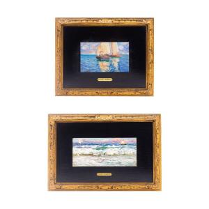 Fausto Pratella, Oil On Panel, "seascapes," Signed, Early 1900s