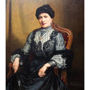 Pier Celestino Gilardi, Marchioness Of Cherasco," Oil On Canvas, Signed, 19th Century