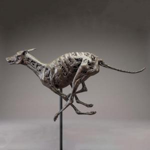 Sebastiano Trovato, « Levriero », en bronze, signé, 1975