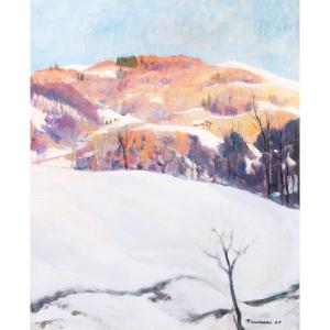 Placido Castaldi, « Chalets enneigés dans la région de Biella », signée, année '60