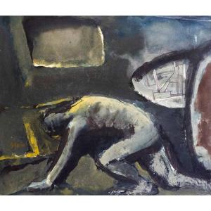 Mario Sironi, "composition With Figure," Tempera, Ink, And Pencil, Signed, 1948/1952