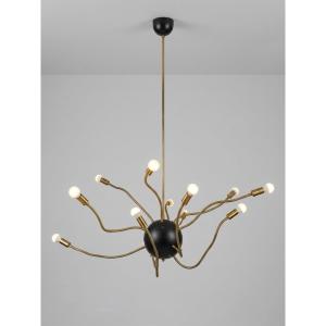 Designer Chandelier, Brass And Lacquered Metal, 1950s