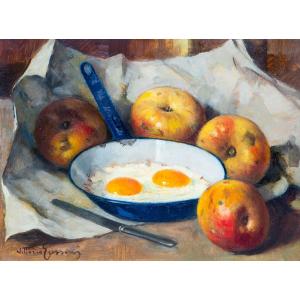 Vittorio Gussoni, « Nature morte », huile sur bois, signée, XXe siècle