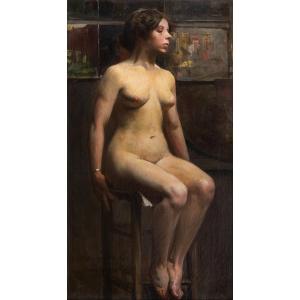 László Hegedűs, "female Nude," Oil On Canvas, Signed, Paris 1887