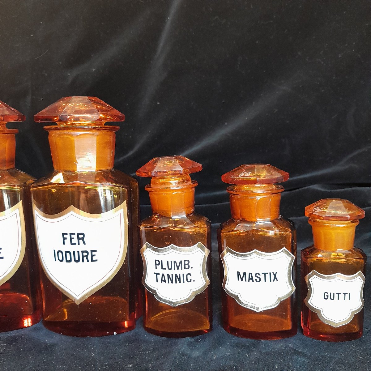 Lot Of 6 Pharmacy Bottles In Brown Blown Glass Late Nineteenth-photo-3