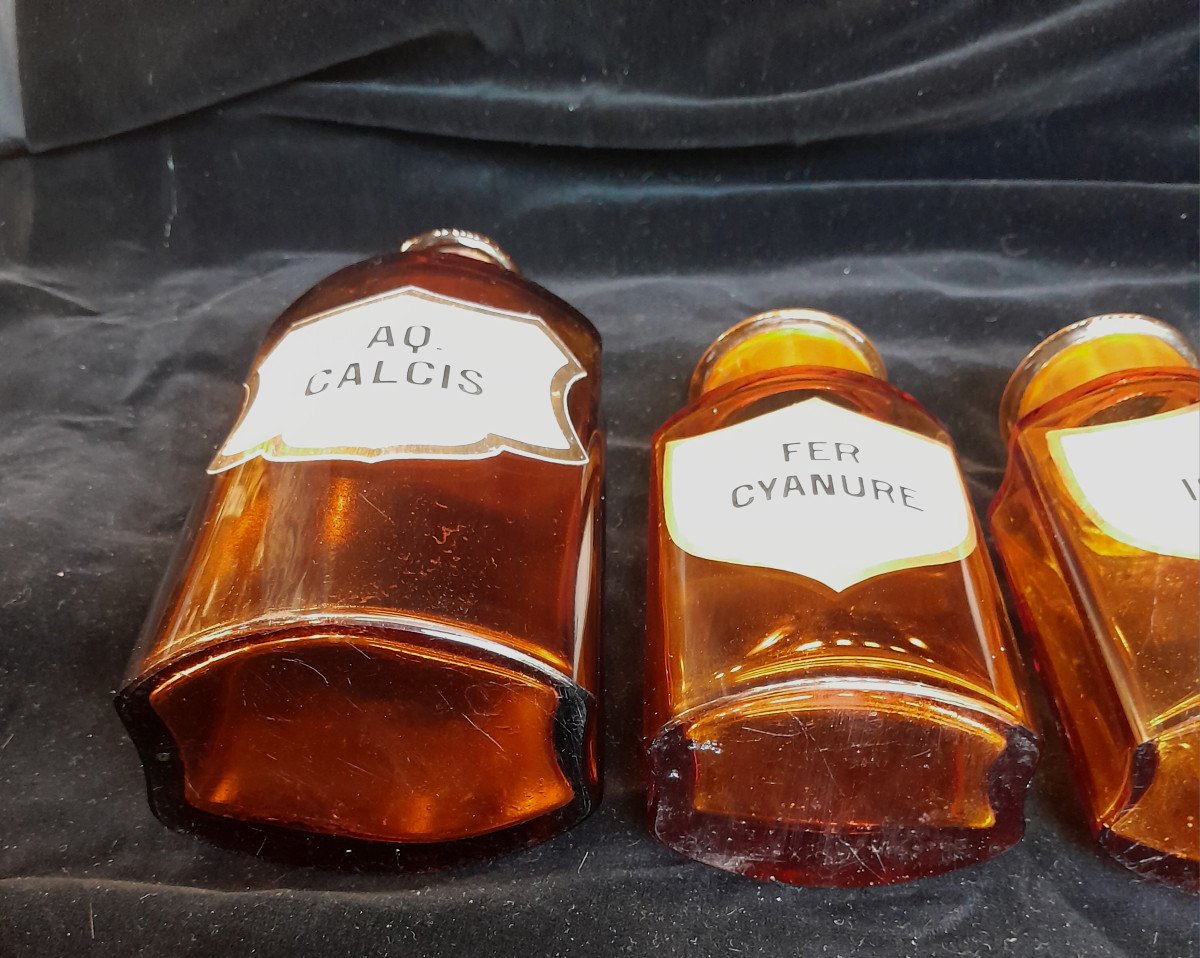 Lot Of 6 Pharmacy Bottles In Brown Blown Glass Late Nineteenth-photo-4
