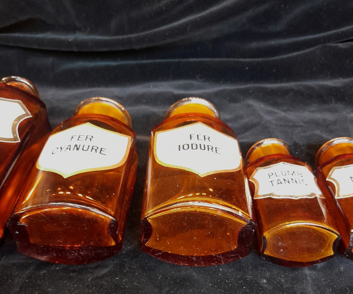 Lot Of 6 Pharmacy Bottles In Brown Blown Glass Late Nineteenth-photo-5