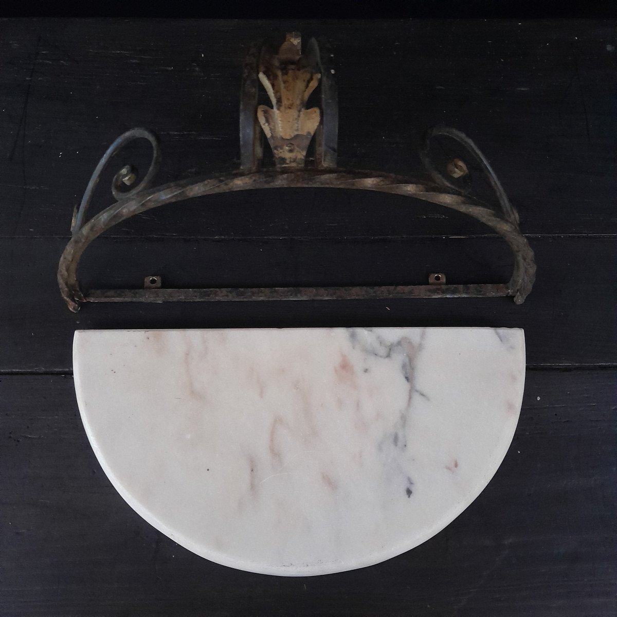 Small Wrought Iron And Marble Console-photo-1