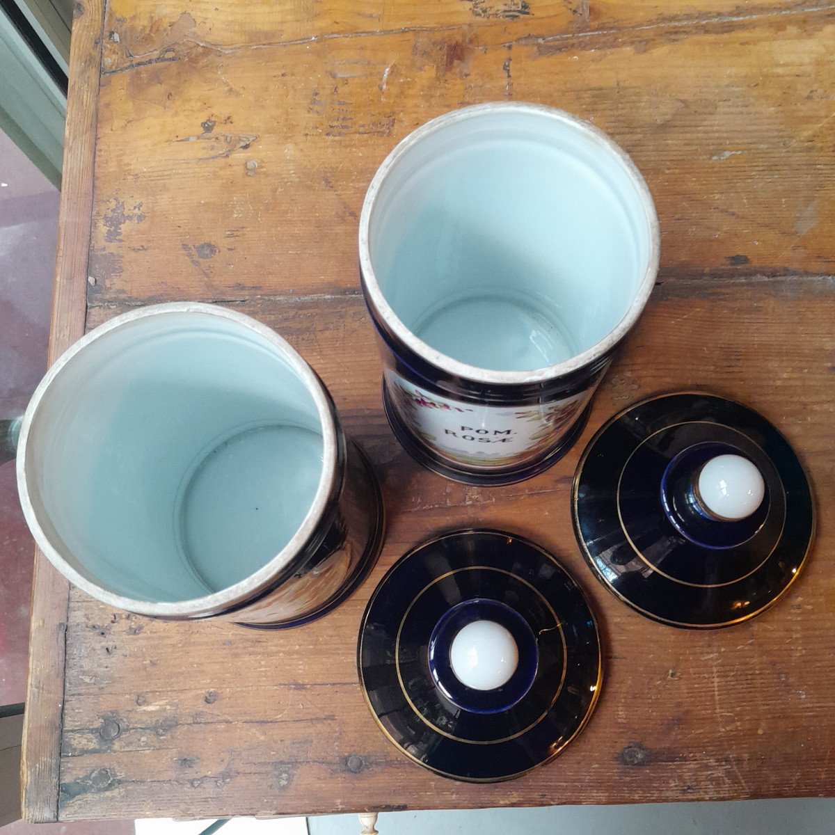 Paire De Pots à Pharmacie En Porcelaine Bleu de four, Dorés à l'Or Fin, Peints à La Main-photo-4