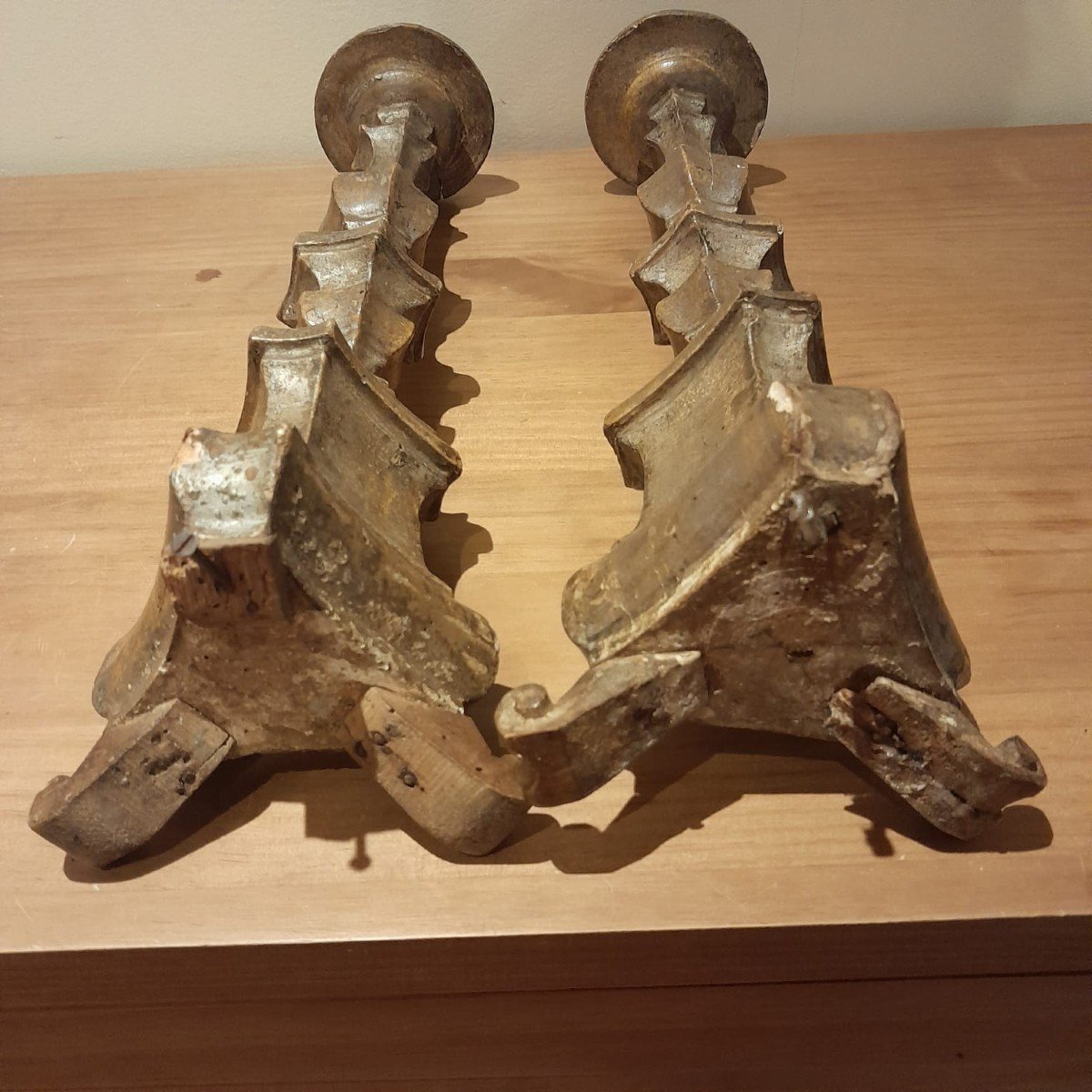 Paire De Pique-cierges, XVIIIème, Bois Argenté-photo-7