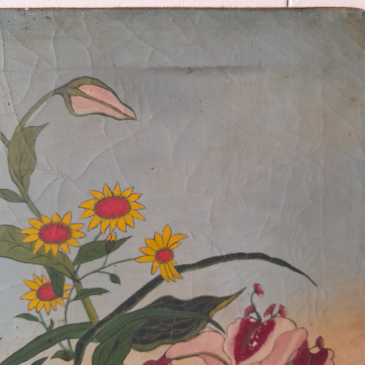 Oil On Canvas, Lilies And Kingfishers, Naive Art, 20th Century-photo-4