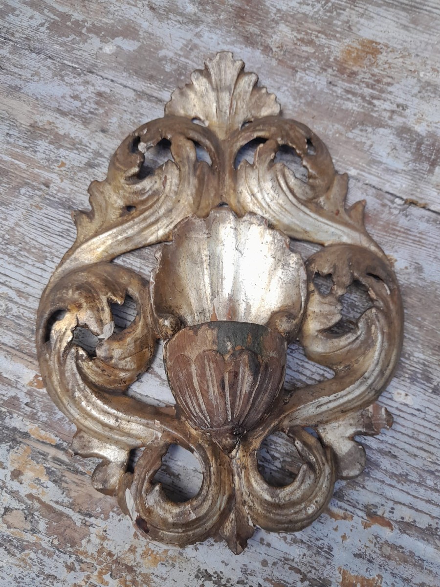 Bénitier En Bois Argenté, Toscane, XVIIIè