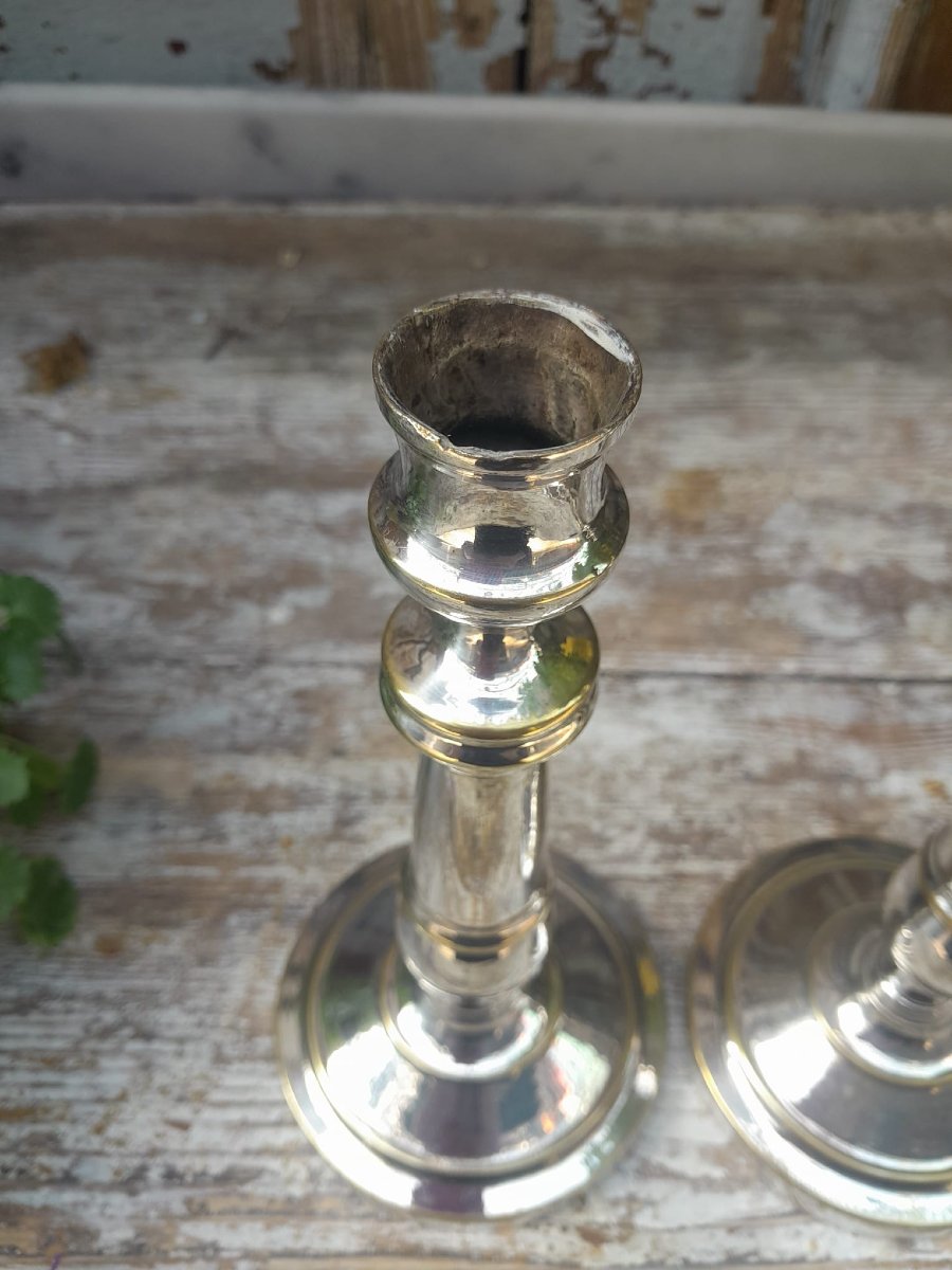 Pair Of Candlesticks, Silver-plated Metal-photo-2