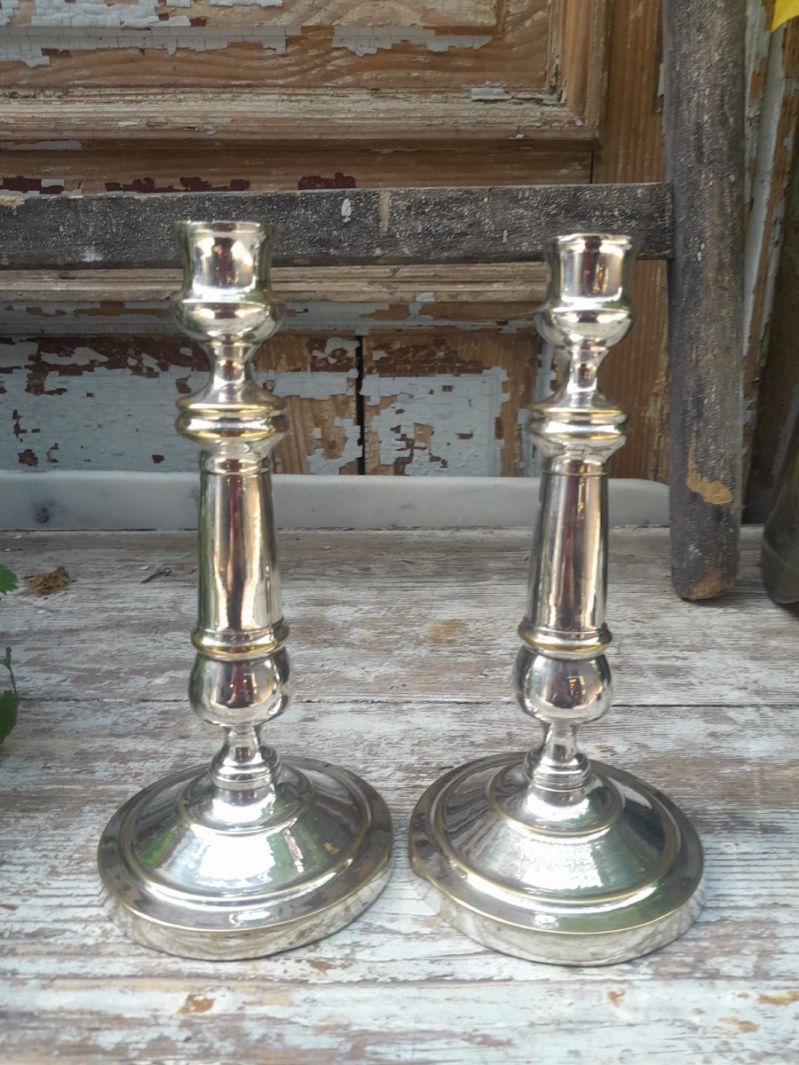 Pair Of Candlesticks, Silver-plated Metal