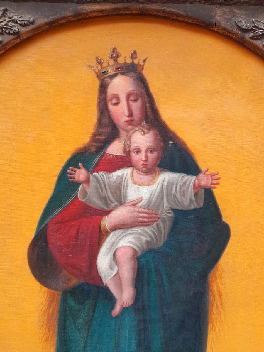 After Ernst Deger, Virgin, Queen Of Heaven, Düsseldorf School, 1865, Oil On Canvas-photo-3