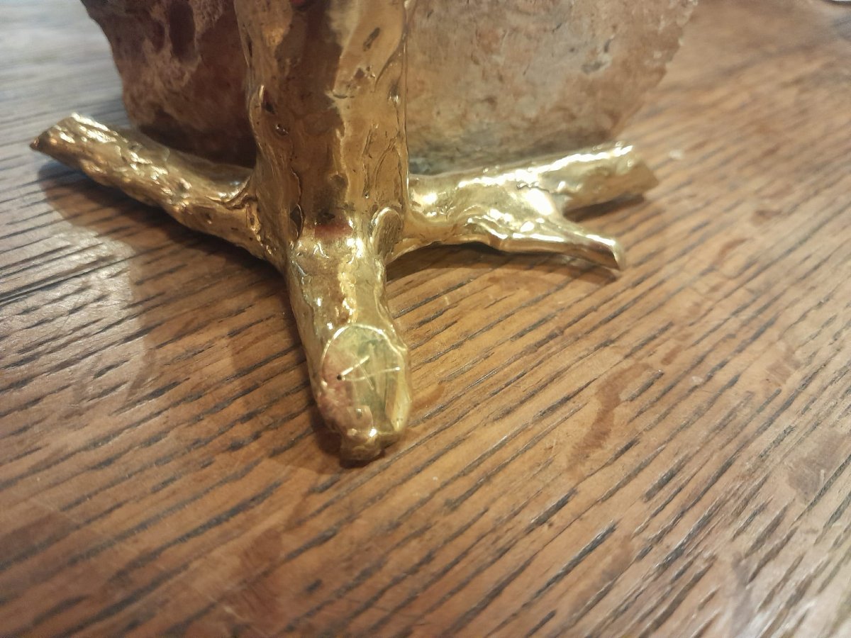 Morceau de géode d'agate polie et corail en bronze doré-photo-5