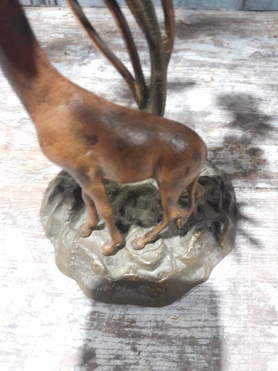 Ensemble ornemental, Girafe et palmiers, bronze,  début XXÈME-photo-4