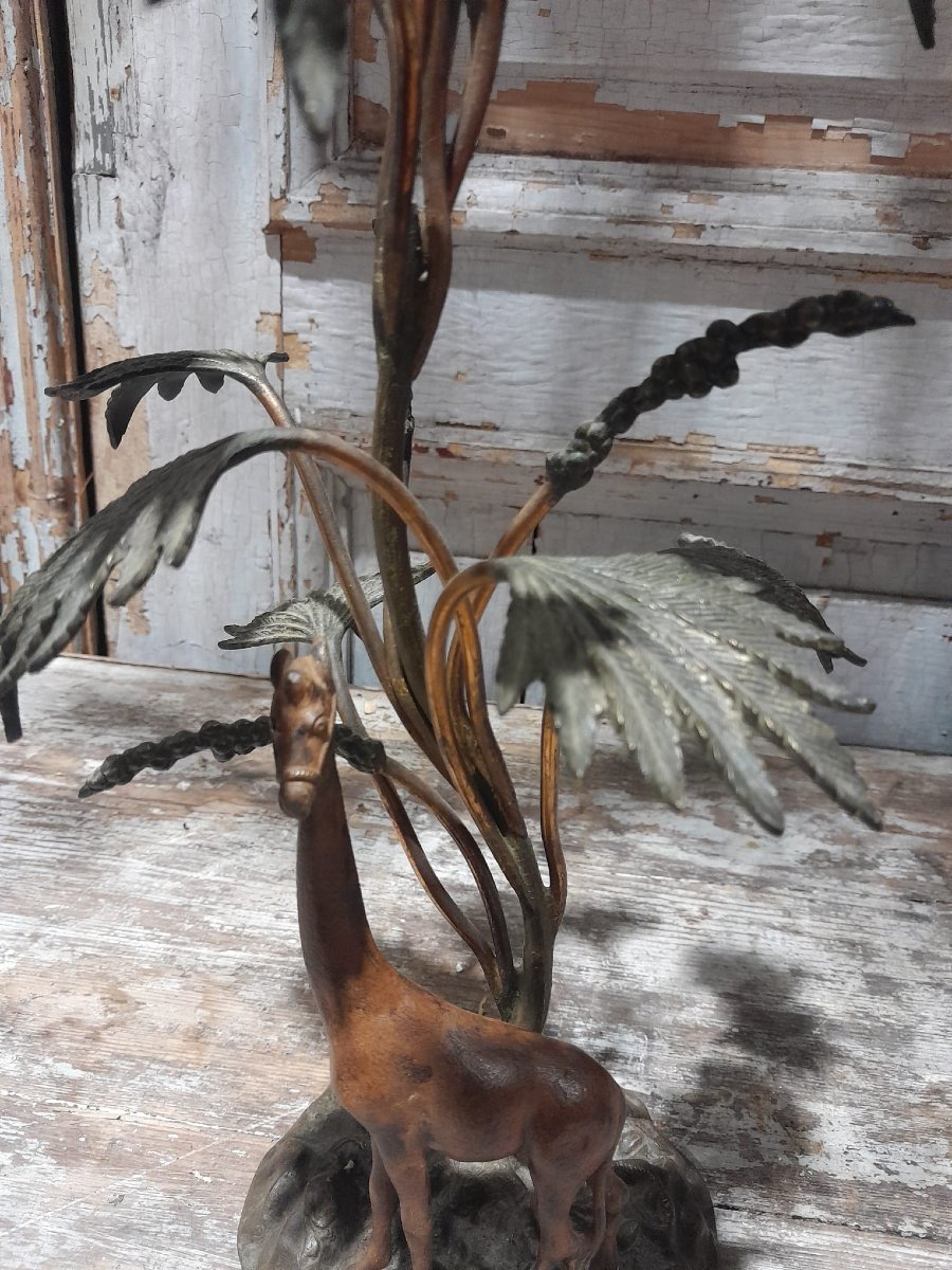 Ensemble ornemental, Girafe et palmiers, bronze,  début XXÈME-photo-2