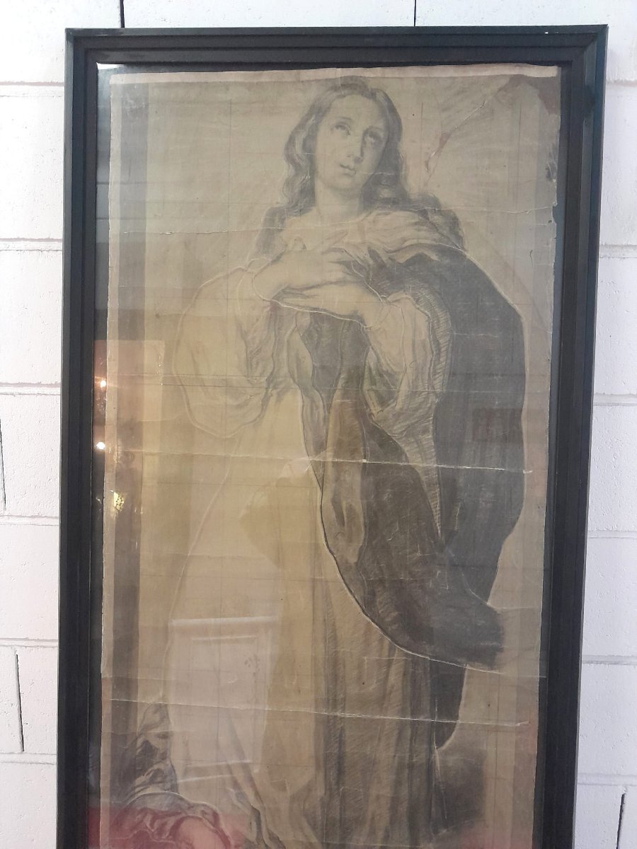 Large Preparatory Drawing, The Assumption Of The Virgin, Stained Glass Window Project, 19th Century-photo-2