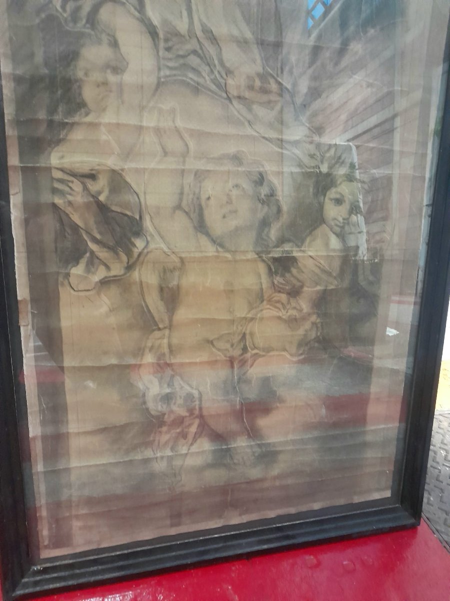 Large Preparatory Drawing, The Assumption Of The Virgin, Stained Glass Window Project, 19th Century-photo-4