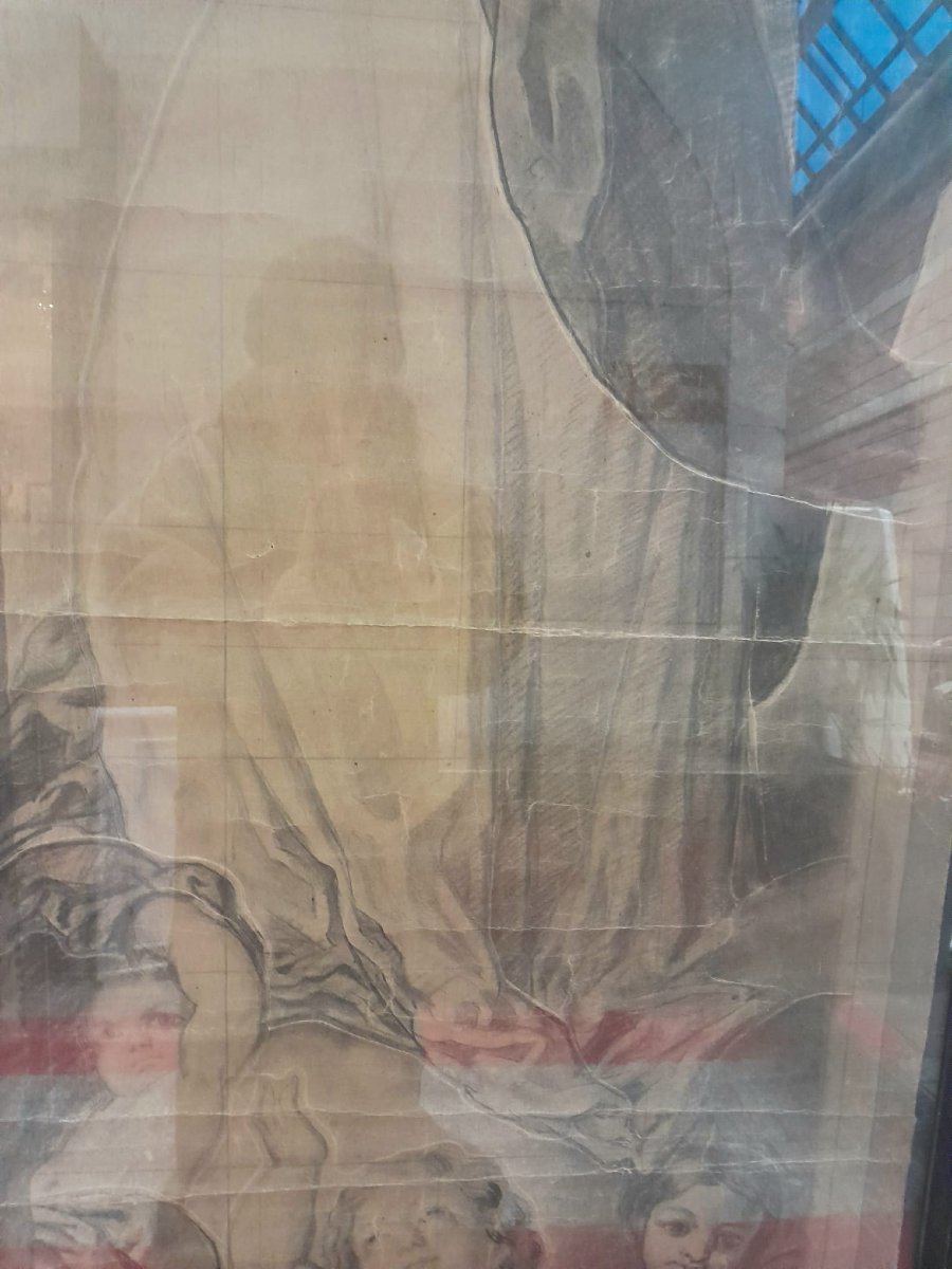 Large Preparatory Drawing, The Assumption Of The Virgin, Stained Glass Window Project, 19th Century-photo-2