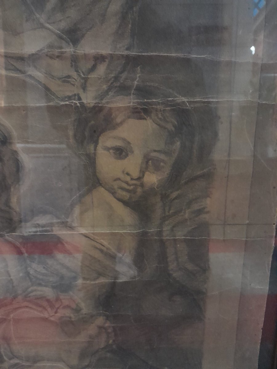 Large Preparatory Drawing, The Assumption Of The Virgin, Stained Glass Window Project, 19th Century-photo-4