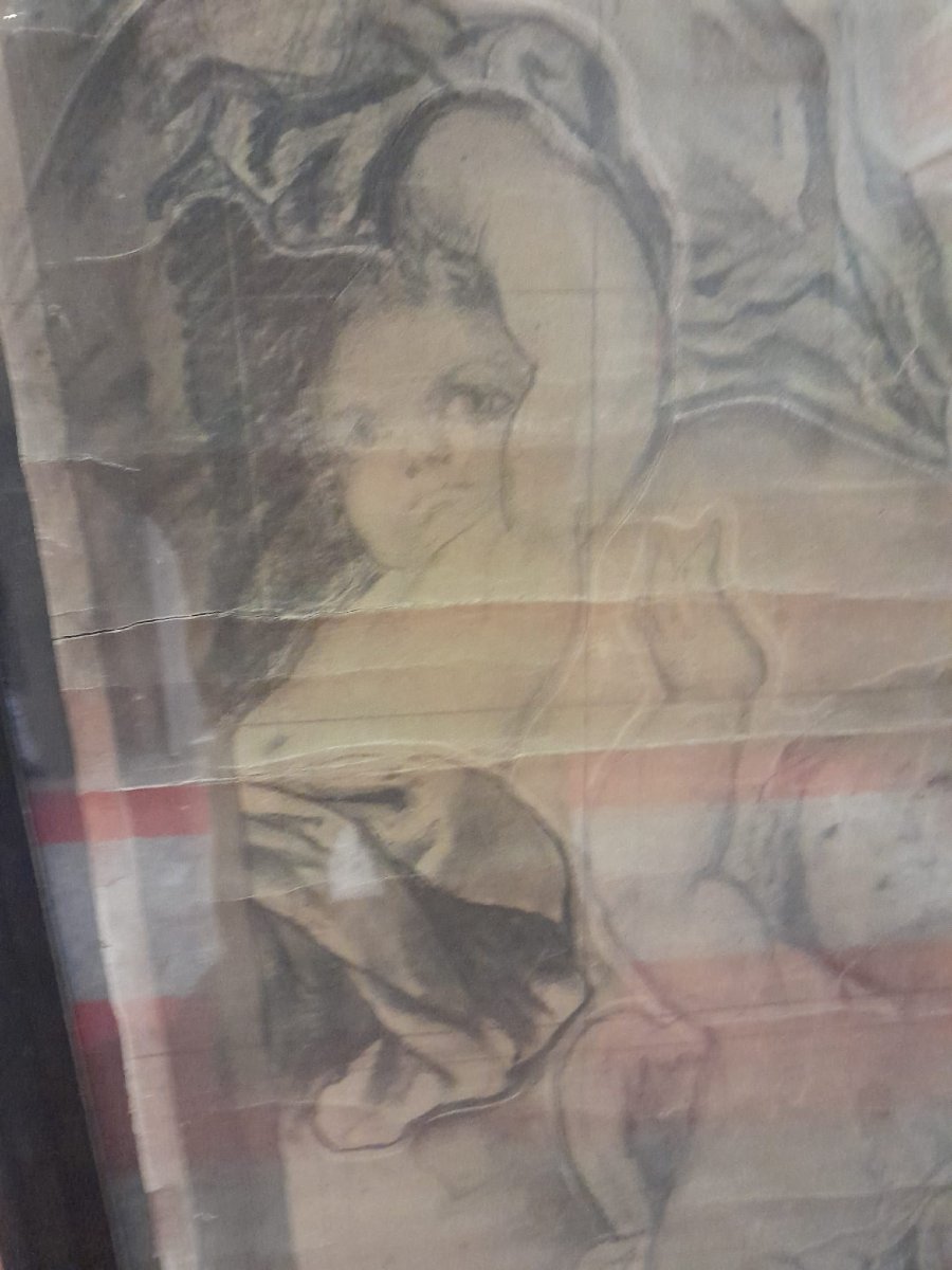 Large Preparatory Drawing, The Assumption Of The Virgin, Stained Glass Window Project, 19th Century-photo-6