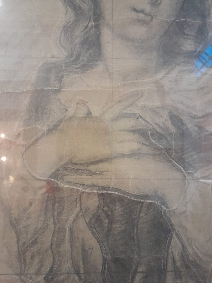 Large Preparatory Drawing, The Assumption Of The Virgin, Stained Glass Window Project, 19th Century-photo-7