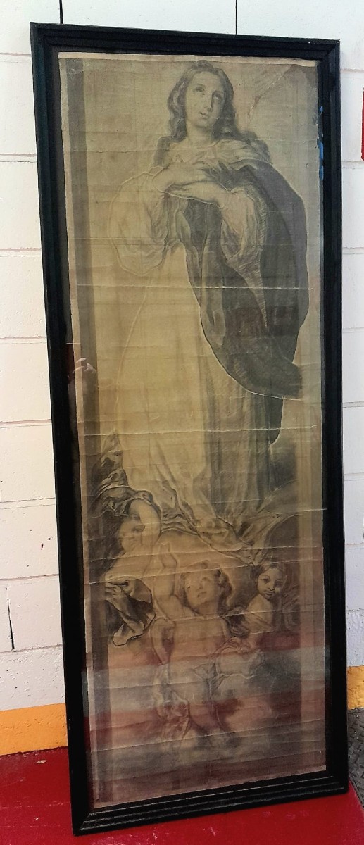 Large Preparatory Drawing, The Assumption Of The Virgin, Stained Glass Window Project, 19th Century