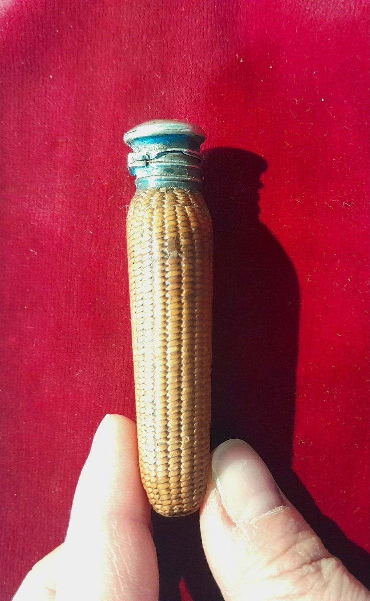 Salt Or Perfume Bottle, Wickerwork, Glass And Silver, 19th Century-photo-5