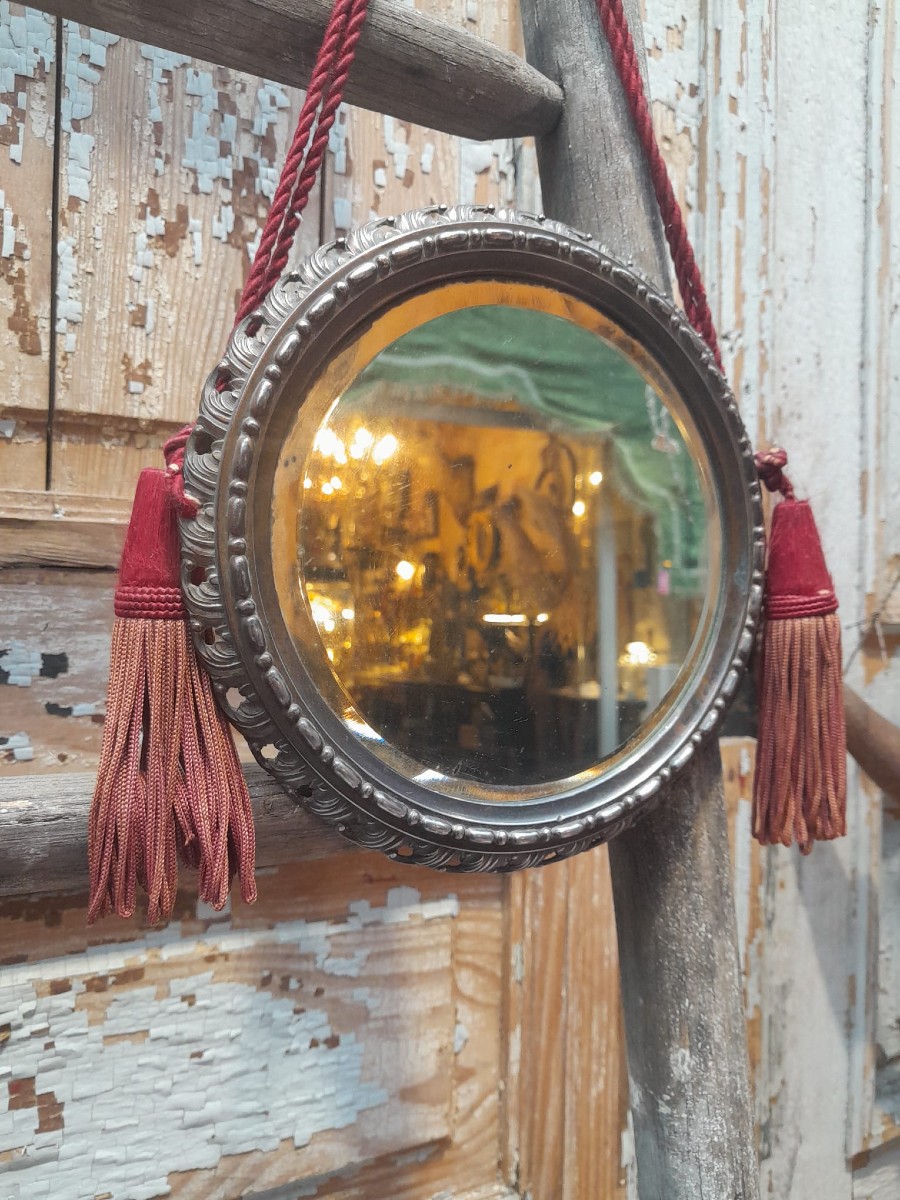 Round Art Deco Mirror, Silver 925, 1920-photo-2