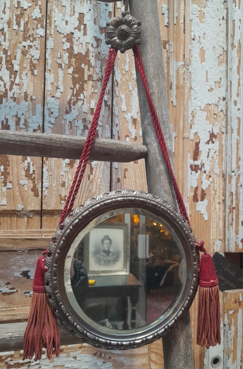 Round Art Deco Mirror, Silver 925, 1920