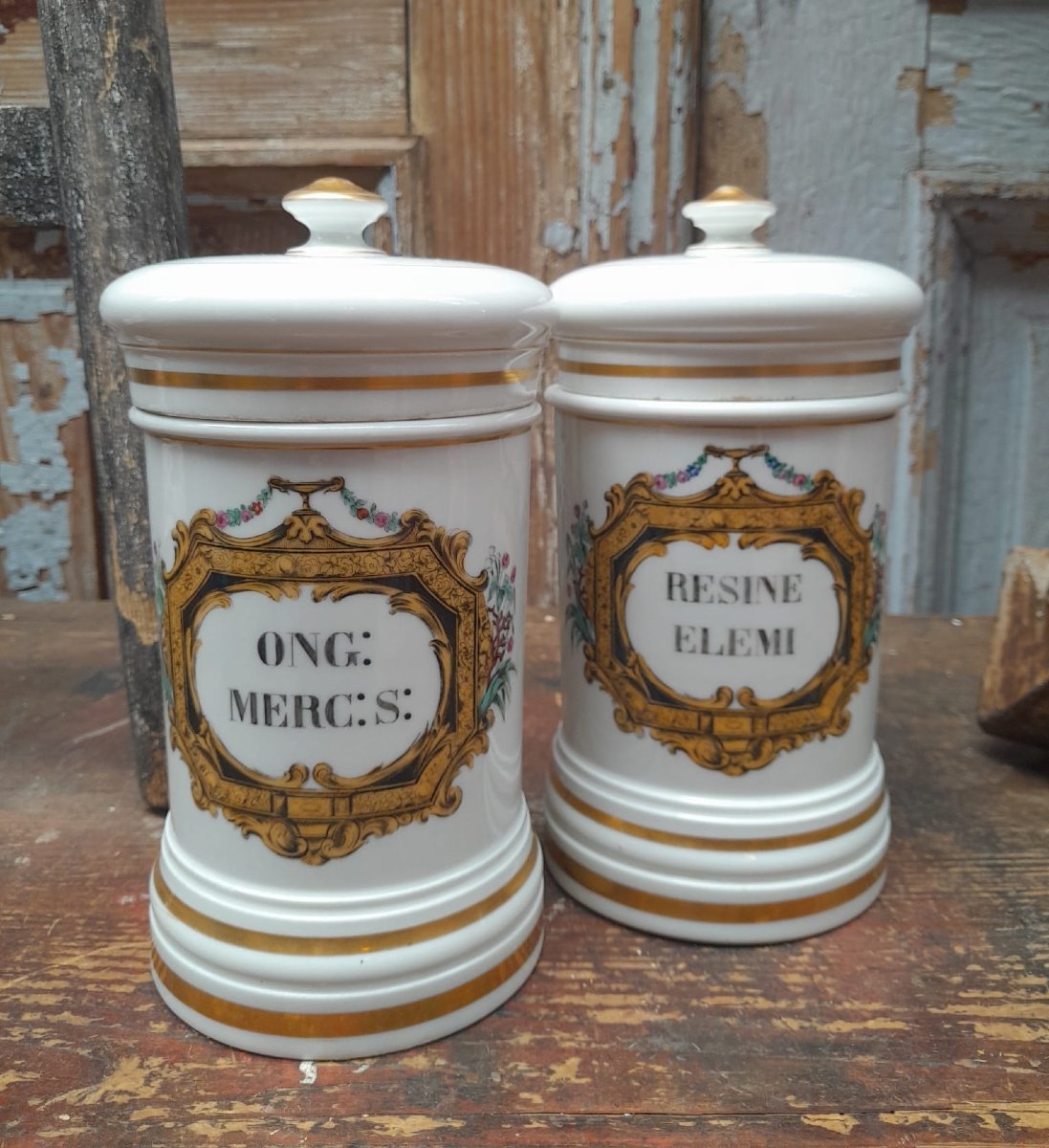 Pair Of Porcelain Apothecary Jars, 19th Century-photo-2